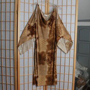 Misope Exposed Shoulder Multi Print Midi Dress